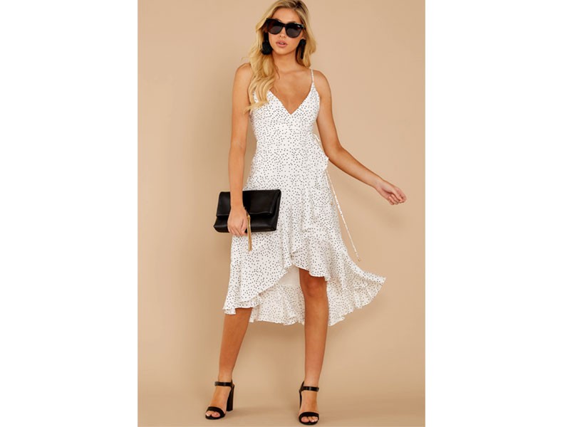 In The Meantime White And Black Polka Dot Dress