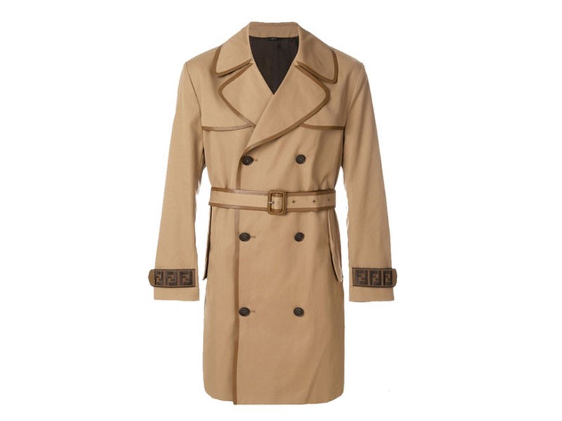 Fendi Men's Camel Zucca Logo Trench Coat