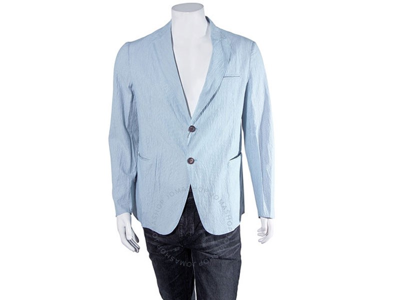 Emporio Armani Men's Light Blue Seer Sucker Stripe Blazer