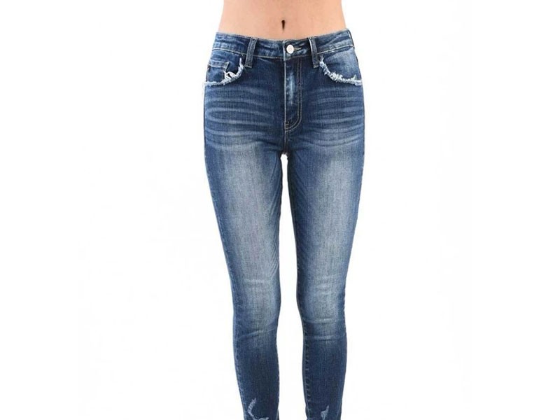 Kancan Jeans Destructed Ankle Super High Rise Skinny Jeans For Women In Medium