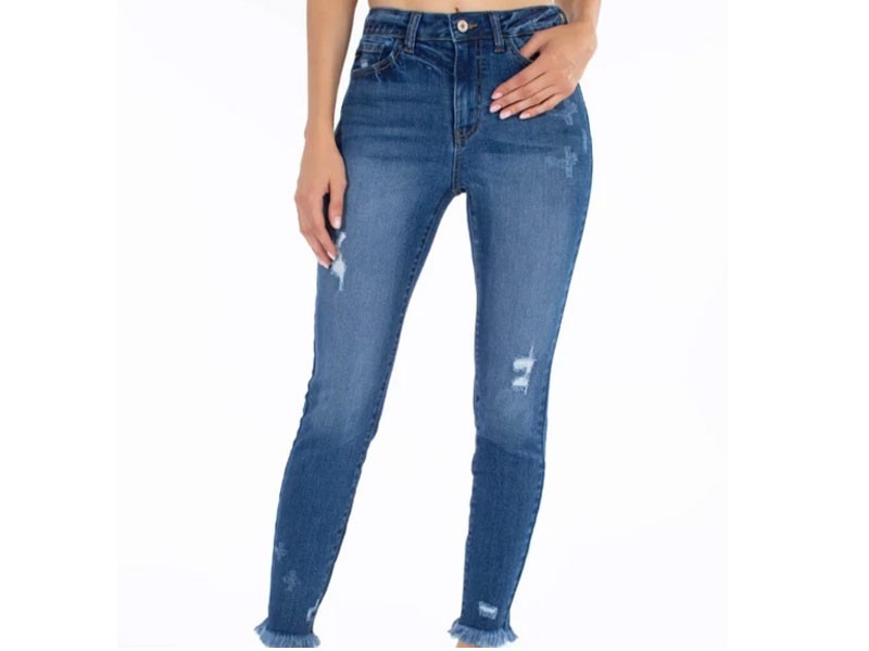 KanCan Jeans Frayed Ankle Skinny Jeans for Women in Light Wash