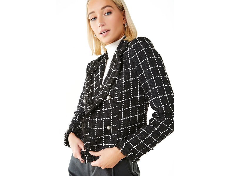 Grid Notched Collar Blazer