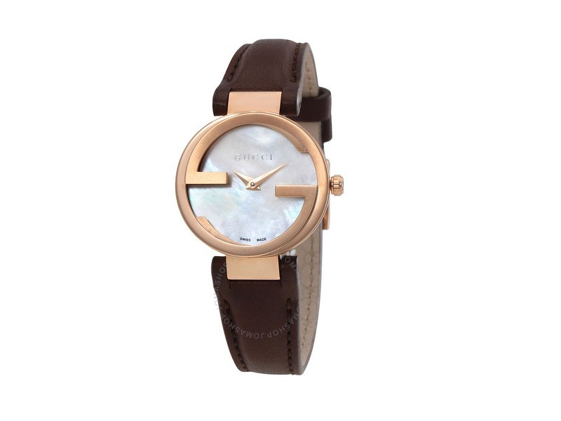 Gucci Interlocking Ladies Brown Leather Strap Watch