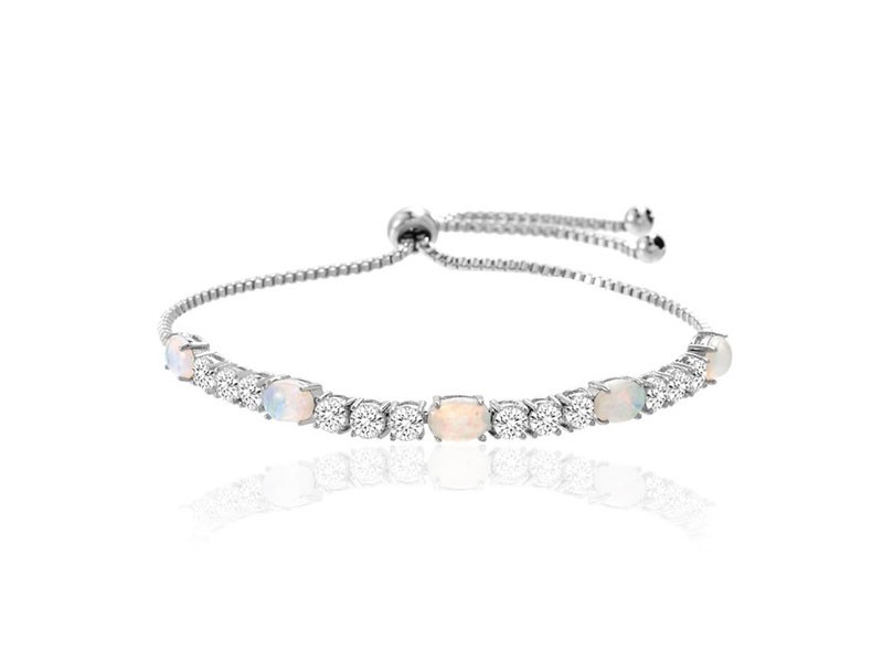 Fiery Opal Adjustable Tennis Bracelet Made with Swarovski Elements in Gold