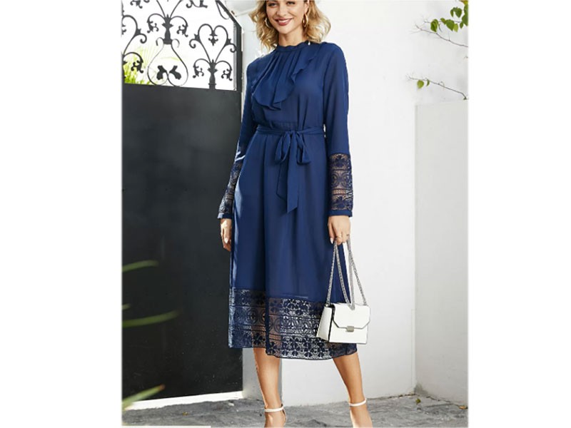 Hollow Design Crew Neck Long Sleeves Dress