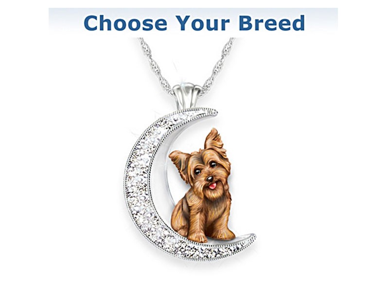 Dog And Crystal Moon Pendant Necklace: Choose Your Breed