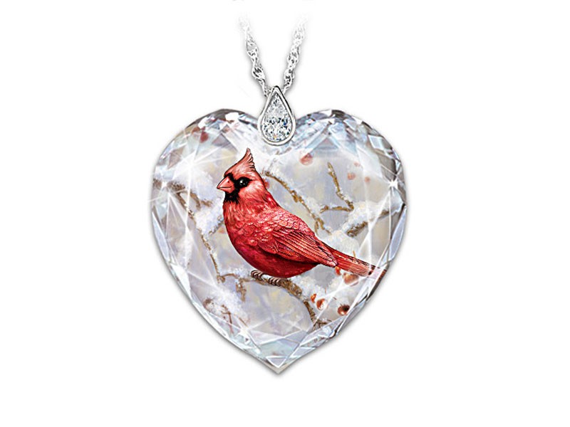 Messenger From Heaven Crystal Heart Necklace With Cardinal