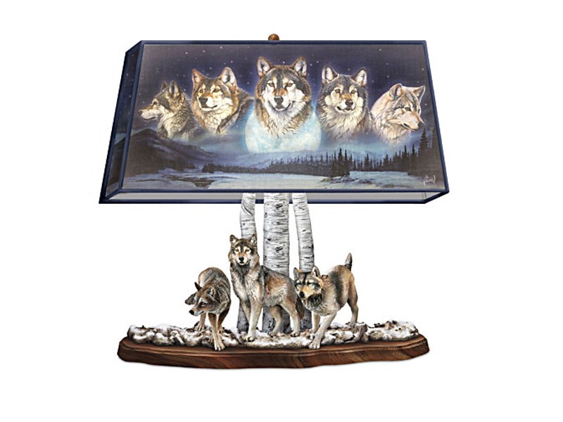 Al Agnew Mystic Sentinels Lamp With Sculpted Wolves Base