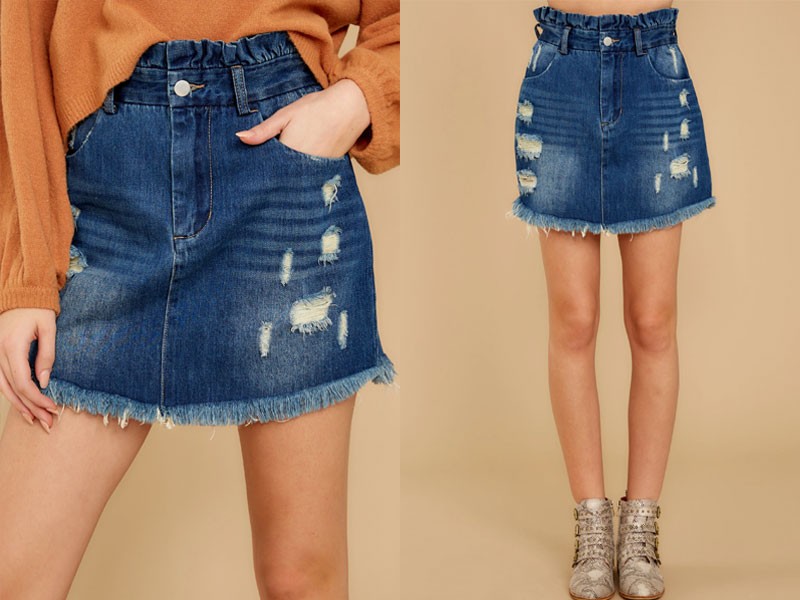 Look Good Doing It Dark Wash Distressed Denim Skirt