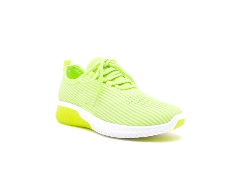 Qupid Shoes Tank Flyknit Sneakers for Women in Neon Yellow