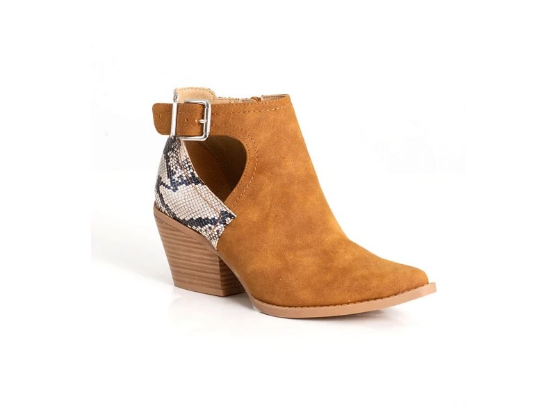 Seven Dials Shoes Queensbury Snake Skin Booties in Light Brown