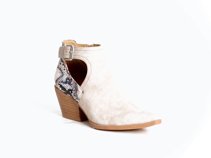 Seven Dials Shoes Queensbury Snake Skin Booties in Light Stone