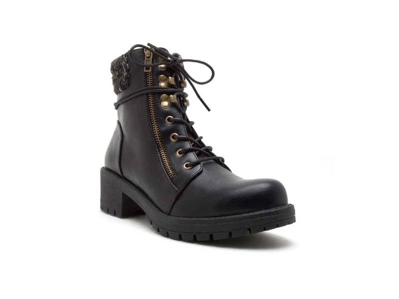 Qupid Shoes Tressa 21X Lace up Lug Bootie in Black