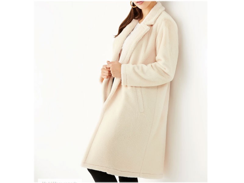 White Notch Collar Long Sleeves Teddy Coat For Women