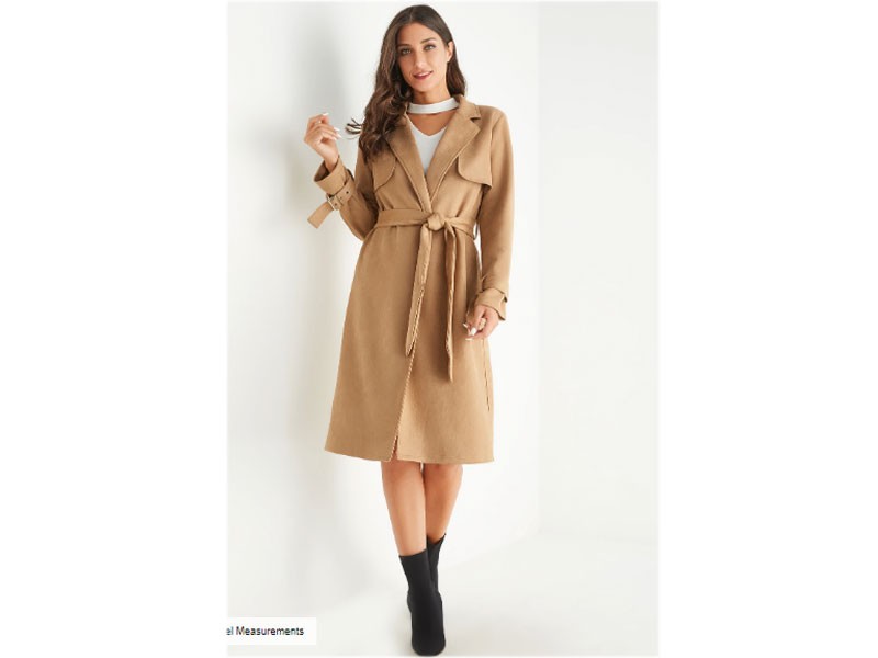 Camel Belt Design Suede Trench Coat For Women