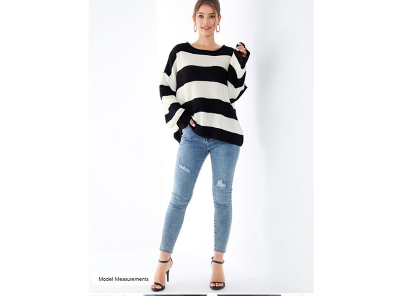 Color Block Stripe Long Sleeves Sweater For Women