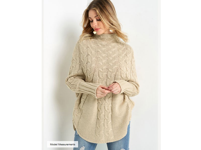 Khaki Chunky Cable Knit High-neck Poncho Sweater For Women