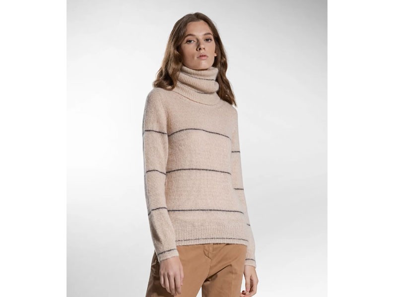 Women's High Neck Sweater In Mohair And Alpaca