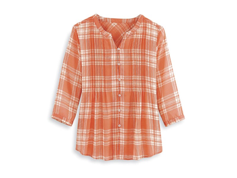 Pintuck Plaid Blouse For Women