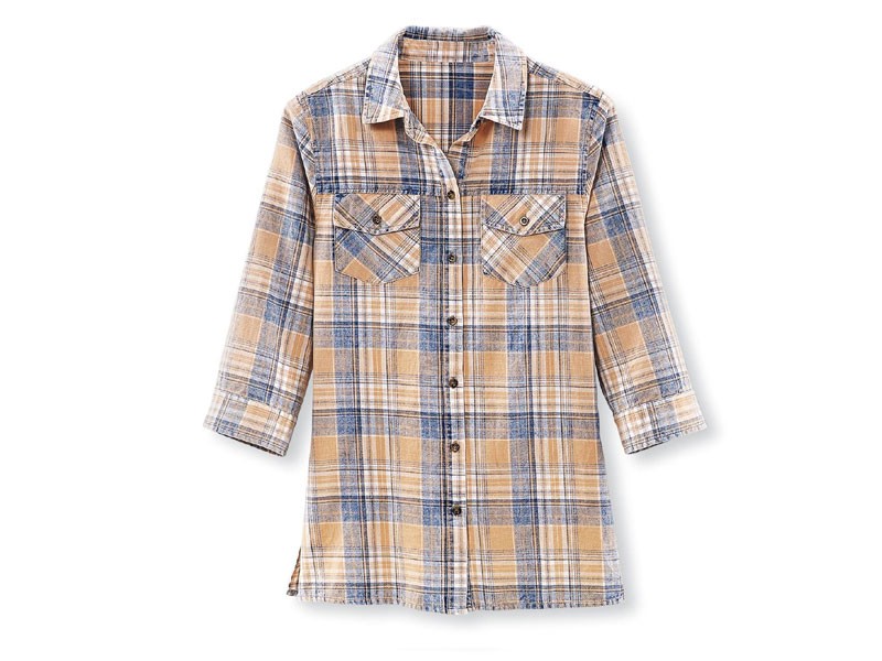 Casual Acid-Washed Plaid Tunic For Women