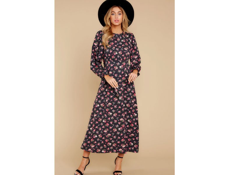 Women's Black Floral Print Maxi Dress