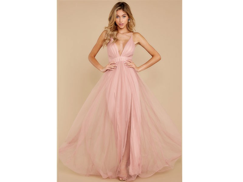 Sexy Tulle Gown Pink Maxi Dress For Women