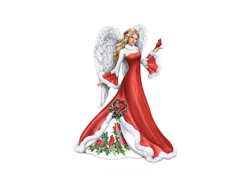 Wintery Interlude Angel Figurine With Sculpted Cardinal