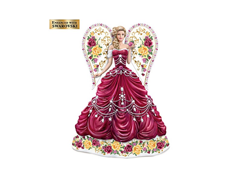 Sparkling Country Rose Angel Figurine With Swarovski Crystal