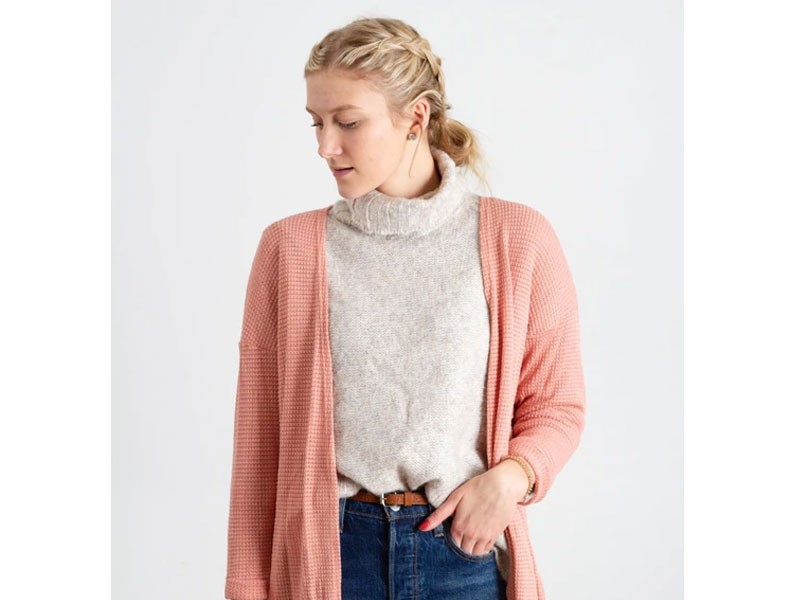 Ginger G Waffle Knit Cardigan for Women in Peach