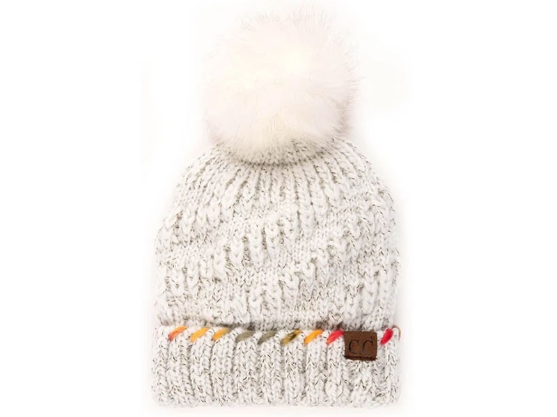 CC Beanie Fuzzy Lined Ombre Fur Pom Beanie For Women in Ivory