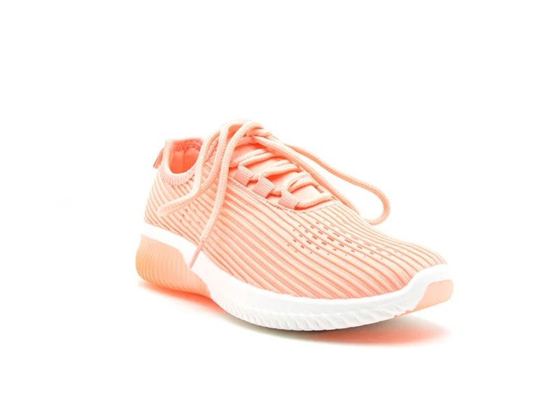 Qupid Shoes Tank Flyknit Sneakers for Women in Neon Coral