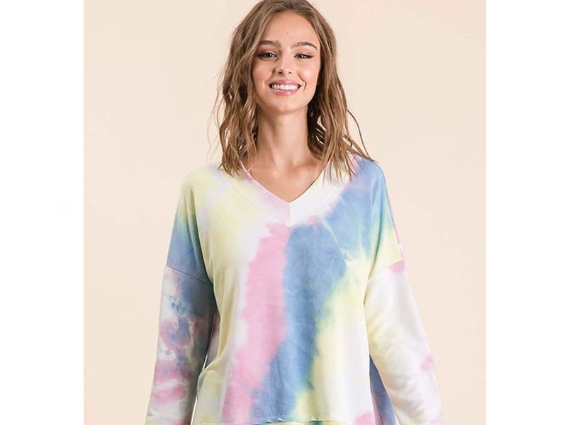 Lime N Chili Tie Dye V-Neck Sweater in Yellow and Blue