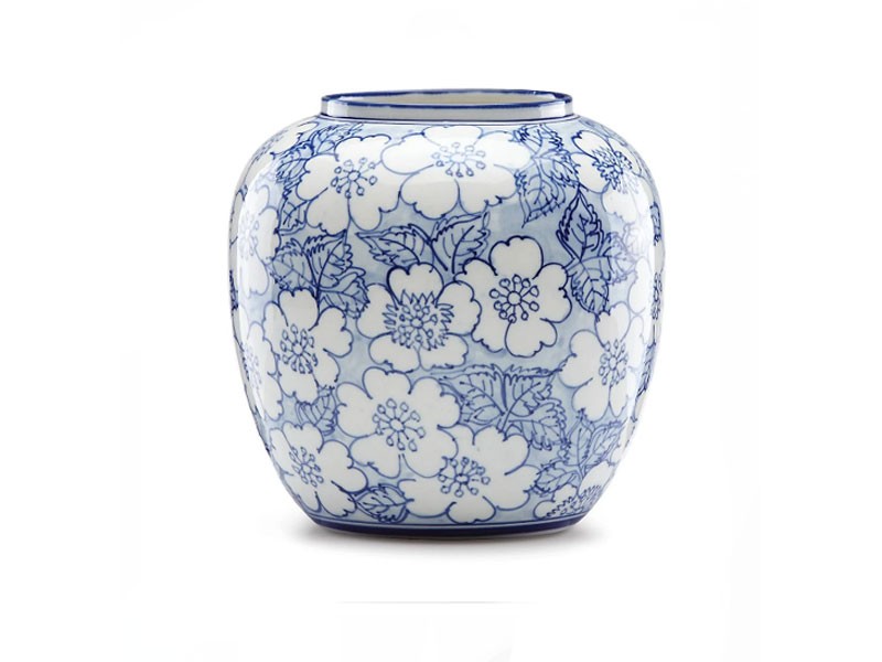 Painted Indigo Floral Round Vase