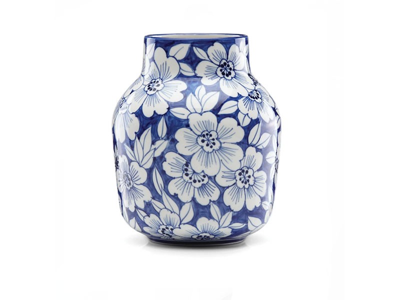 Painted Indigo Floral Tapered Vase