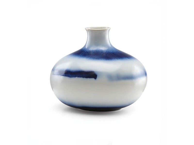 Painted Indigo Drip Glaze Low Vase
