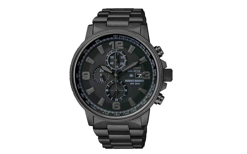 Citizen Eco-Drive Mens Nighthawk Flight Chrono - All-Black Design - 200M WR