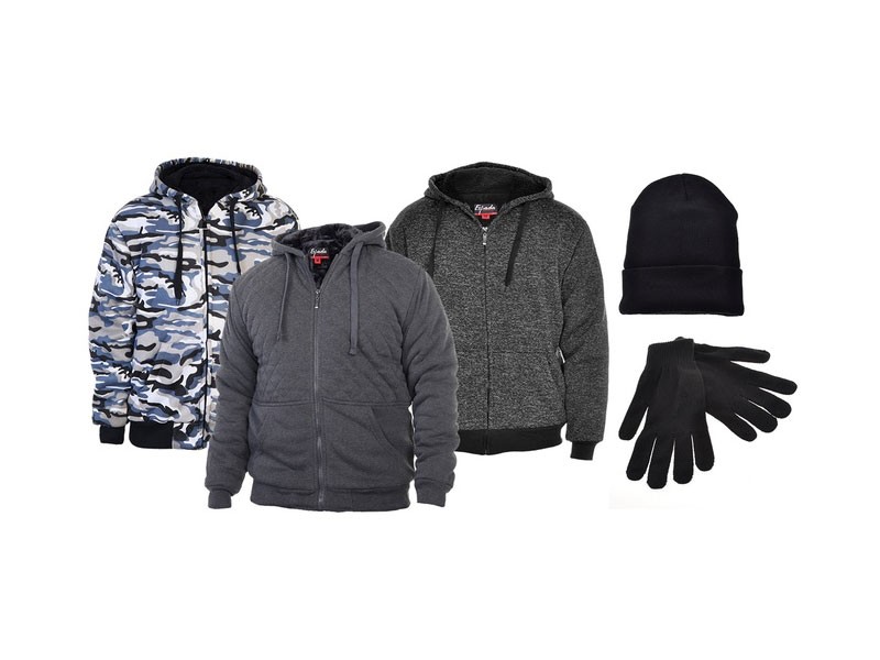 Men's Full-Zip Sherpa Lined Hoodie Jacket with Hat and Gloves