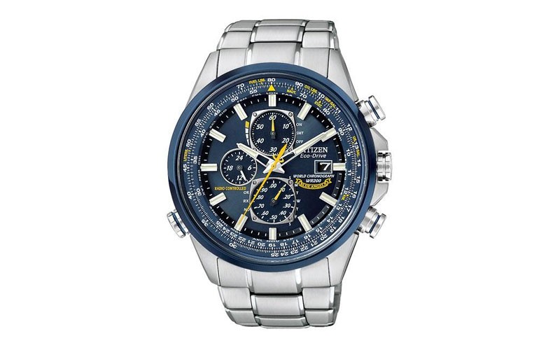 Citizen Eco-Drive Mens Blue Angels Skyhawk Chrono AT - Steel Bracelet - 200m