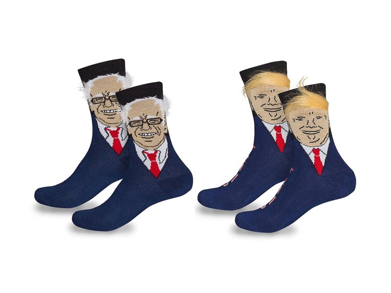 Donald Trump Or Bernie Sanders Novelty Socks with 3D Fake Hair