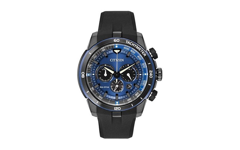 Citizen Mens Ecosphere Chrono- Black IP Case - Blue Dial - Tachymeter