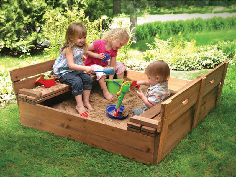 Badger Basket Covered Convertible Cedar Sandbox with Two Bench Seats