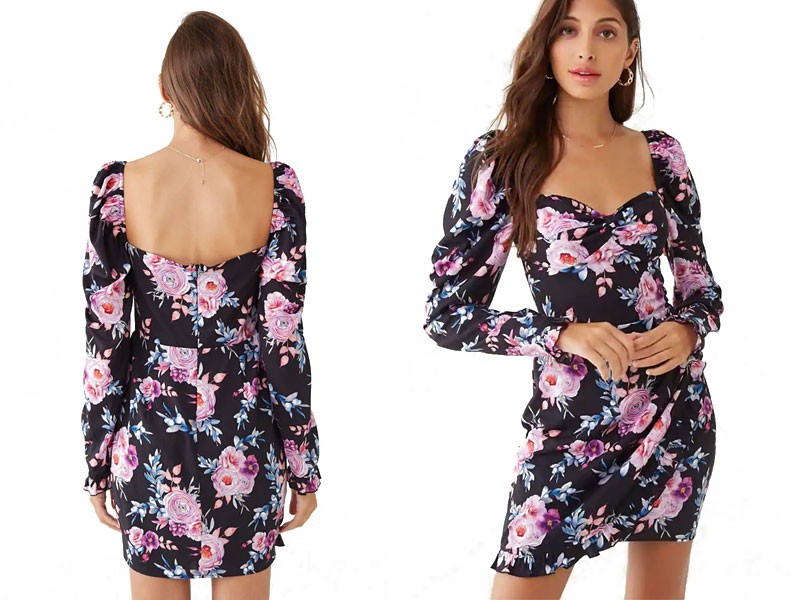 Floral Ruffle Trim Women's Mini Dress