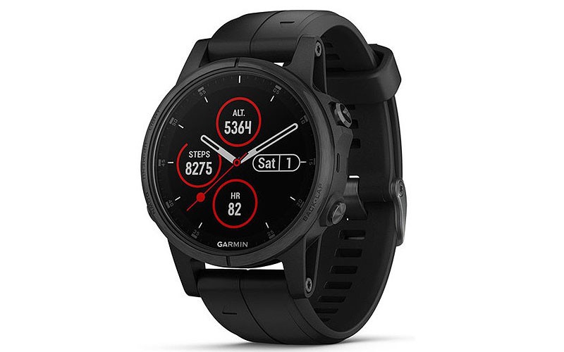 Garmin Fenix 5S Plus Sapphire Multisport Watch - Black Case - Black Strap - 42mm