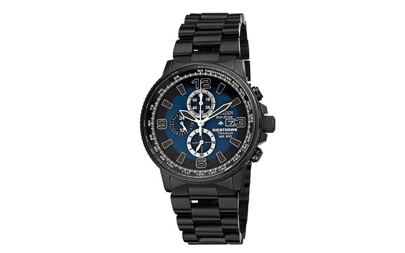 Citizen Eco-Drive Mens Nighthawk Flight Chrono - Black Titanium - Blue Dial