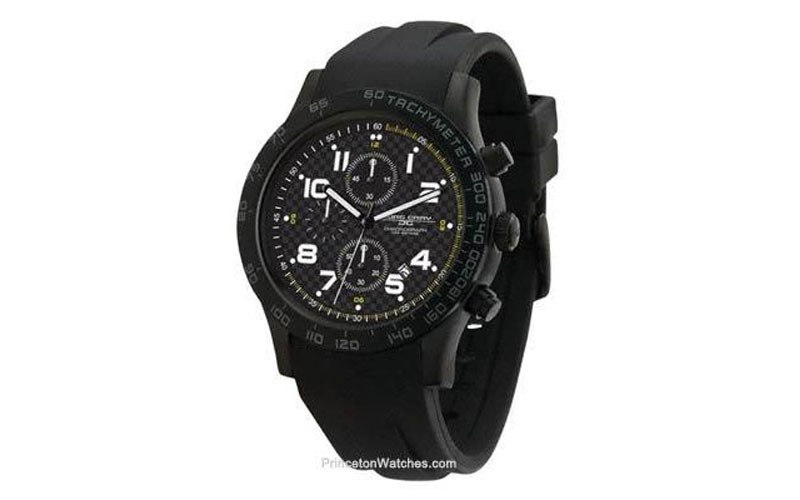 Jorg Gray Mens 2000 Chronograph - Black Steel - Tachymeter - Black Rubber Strap