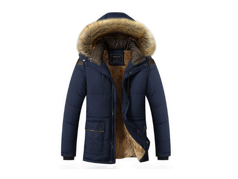 Mens Thick Fleece Warm Hooded Splices Coat