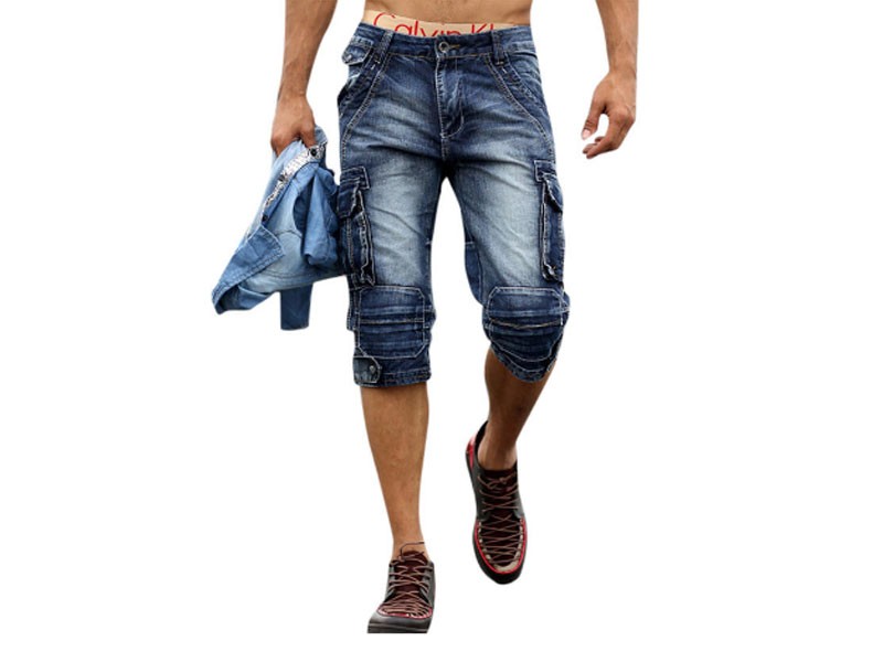 Retro Multi Pockets Casual Short Jeans For Men