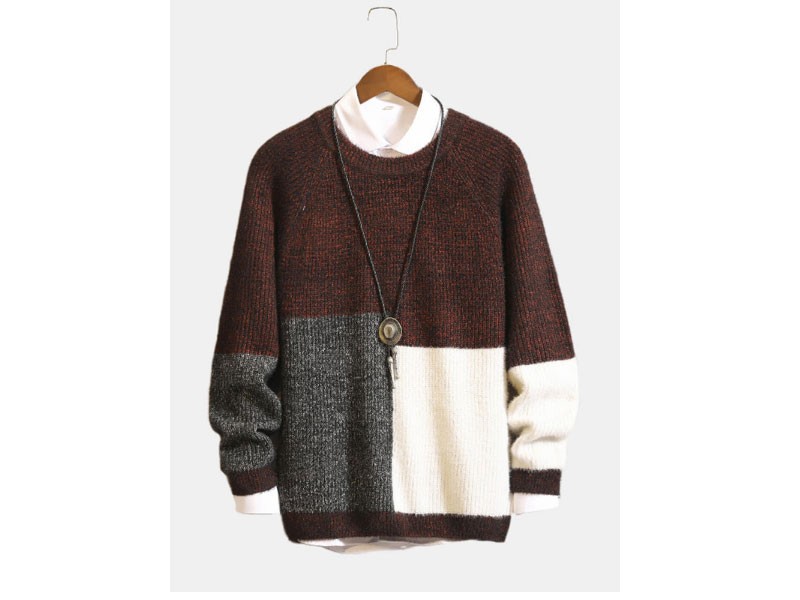 Men's Round Neck Trend Contrast Color Sweaters