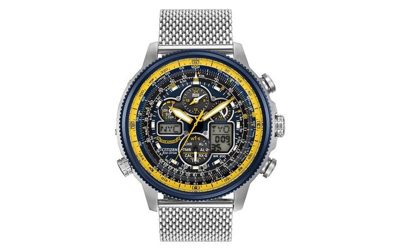 Citizen Mens Navihawk Eco-Drive Chronograph - Bracelet - Blue & Yellow Dial