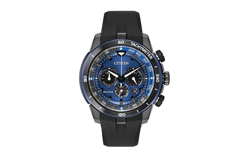 Citizen Mens Ecosphere Chrono- Black IP Case - Blue Dial - Tachymeter